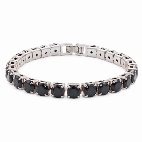Rhodium Color 6mm Black CZ, 7.25" Long Tennis Bracelets Rhodium Color 6mm Black CZ, 7.25" Long Tennis Bracelets