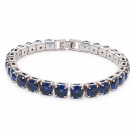Rhodium Color 6mm Blue Color CZ  7.25" Long Tennis Bracelets