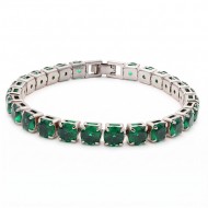 Rhodium Color 6mm Green CZ  7.25 " Long Tennis Bracelets