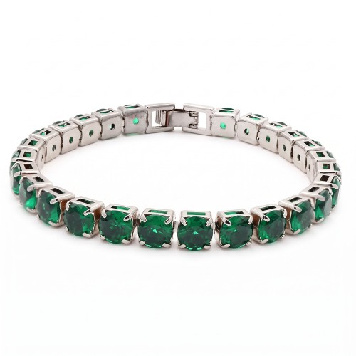 Rhodium Color 6mm Green CZ  7.25 " Long Tennis Bracelets