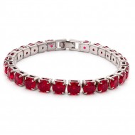 Rhodium Color 6mm  Red CZ 7.25" Long Tennis Bracelets