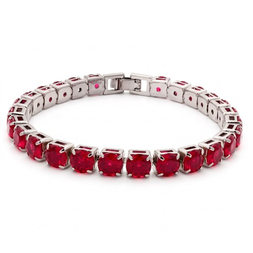 Rhodium Color 6mm  Red CZ 7.25" Long Tennis Bracelets