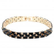Gold Plated 13 mm Width Black CZ  7" Long Tennis Bracelets