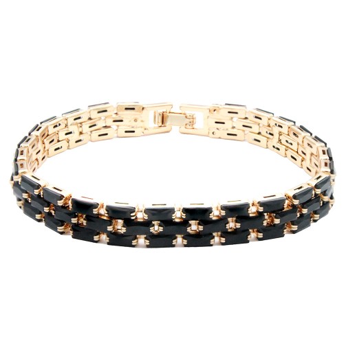 Gold Plated 13 mm Width Black CZ  7" Long Tennis Bracelets