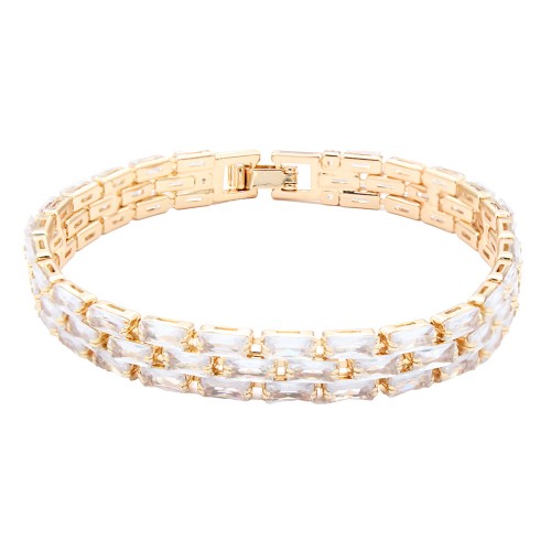 Gold Plated  13 mm Clear CZ 7" Long Tennis Bracelets