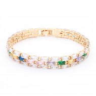Gold Plated 13 mm Width Multi  CZ  7" Long Tennis Bracelets