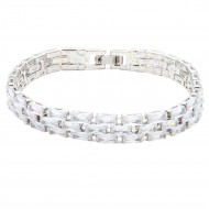 Rhodium Color 13mm Width  Clear CZ 7" Long Tennis Bracelets