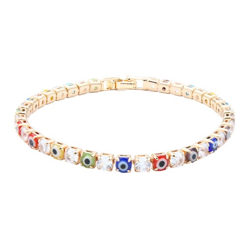 Gold Plated With 4mm Evil Eye Tennis 7" Bracelets Gold Plated With 4mm Evil Eye Tennis 7" Bracelets