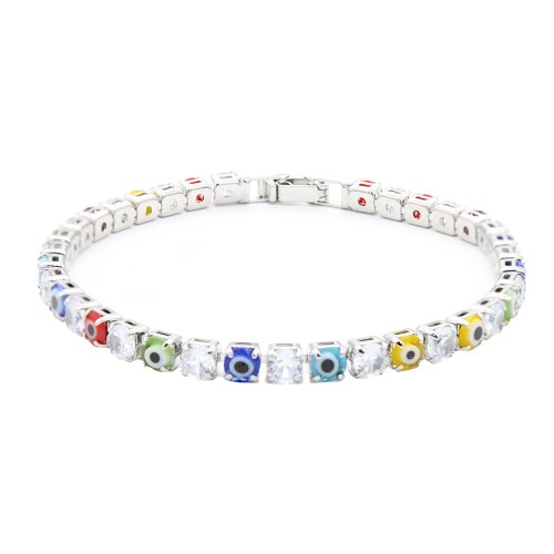 Rhodium Color With 4mm Evil Eye Tennis 7" Bracelets Rhodium Color With 4mm Evil Eye Tennis 7" Bracelets