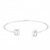 Rhodium Color With Clear  CZ Cuff Bracelets