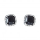 Rhodium Plated with Green Square Cubic Zirconia Stub Earrings