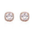 Rhodium Plated with Clear Square Cubic Zirconia Stub Earrings