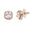 Rose Gold Plated with Clear Square Cubic Zirconia Stub Earrings