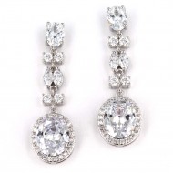 Rhodium Plated With Cubic Zirconia Dangle and Drop Earrings