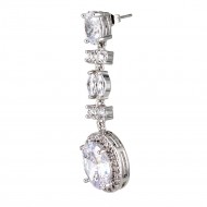 Rhodium Plated With Cubic Zirconia Dangle and Drop Earrings