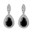 Rhodium Plated With Black Teal Dangle and Drop Cubic Zirconia Earrings