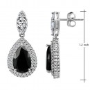 Rhodium Plated With Black Teal Dangle and Drop Cubic Zirconia Earrings