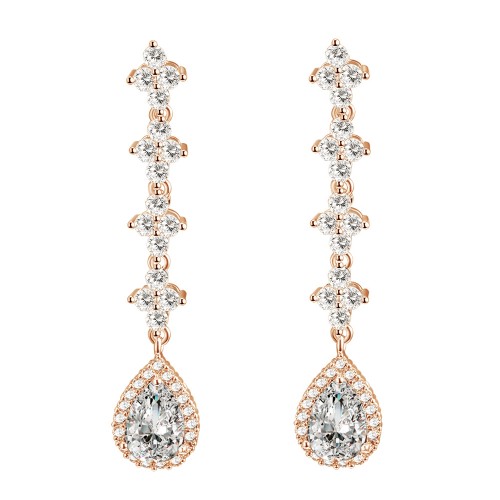 Rose Gold Plated with Clear Cubic Zirconia Bridal Earrings