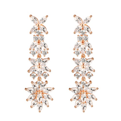 Rose Gold Plated with Clear Cubic Zirconia Dangle Earrings