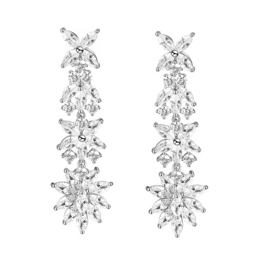 Rhodium Plated with Clear Cubic Zirconia Dangle Earrings