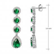 Rhodium Plated with Emerald Green Stone Cubic Zirconia Bridal Earrings