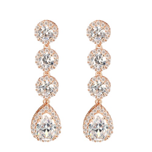 Rose Gold Plated Clear Stone Cubic Zirconia Bridal Earrings