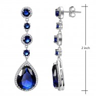 Rhodium Plated with Blue Cubic Zirconia Dangle and Drop Earrings