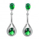 Rhodium Plated With Emerald Green Stone Cubic Zirconia Earrings