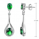 Rhodium Plated With Emerald Green Stone Cubic Zirconia Earrings