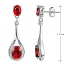 Rhodium Plated With  Red  Stone Earrings