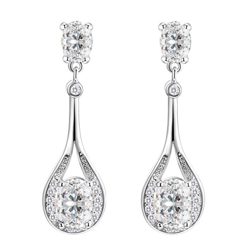 Rhodium Plated With Clear Cubic Zirconia Stone Earrings