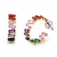 Gold Plated With Multi Color Cubic Zirconia Bagutte Earrings