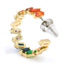 Gold Plated With Multi Color Cubic Zirconia Bagutte Earrings