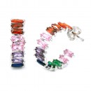 Gold Plated With Multi Color Cubic Zirconia Bagutte Earrings