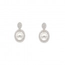 Rhodium Plated Earrings with Cubic Zirconia and Pearl
