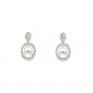 Rhodium Plated Earrings with Cubic Zirconia and Pearl