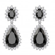Rhodium Plated Tear Drop Earrings with Black CZ