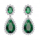 Rhodium Plated Tear Drop Earrings with Emerald Green CZ