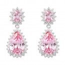 Rhodium Plated Tear Drop Earrings with Red CZ