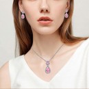 Rhodium Plated Tear Drop Earrings with Pink CZ