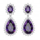 Rhodium Plated Tear Drop Earrings with Black CZ