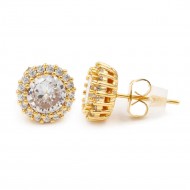 Gold Plated with Clear Cubic Zirconia Stud Earrings
