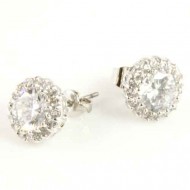 Rhodium Plated with Clear Cubic Zirconia Earrings