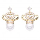 Gold Plated Pearl CZ Earrings