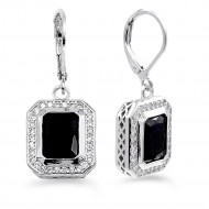 Rhodium Plated with Black CZ Stone Earrings