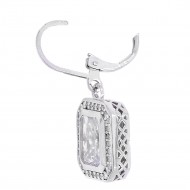Rhodium Plated with Clear CZ Stone Earrings