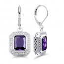 Rhodium Plated with Pink CZ Stone Earrings