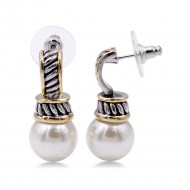 Two-Tones Plated with Pearl Earrings