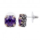 2-Tones with Purple Cubic Zirconia Earrings