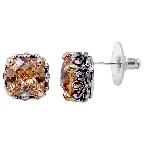 2-Tones Plated with Topaz Cubic Zirconia Earrings